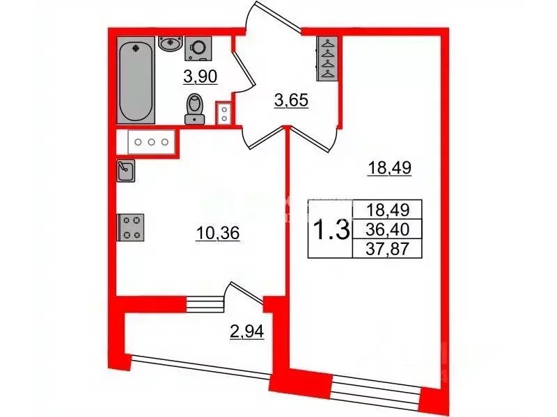 1-к кв. Санкт-Петербург Парашютная ул., 77к1 (36.4 м) - Фото 2