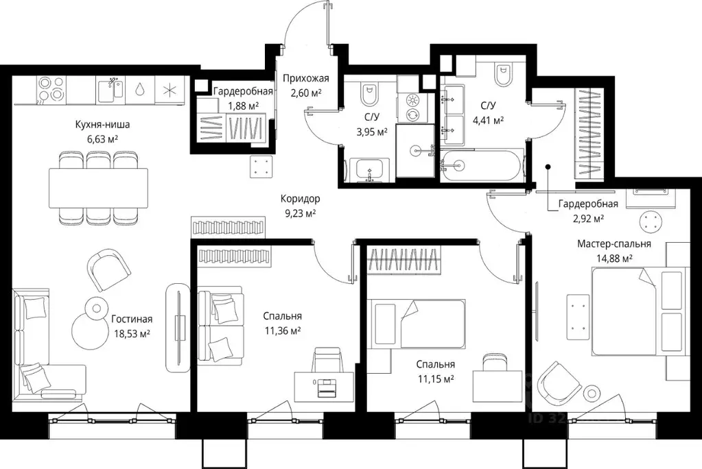3-к кв. Московская область, Одинцовский городской округ, д. Ликино, ЖК ... - Фото 2