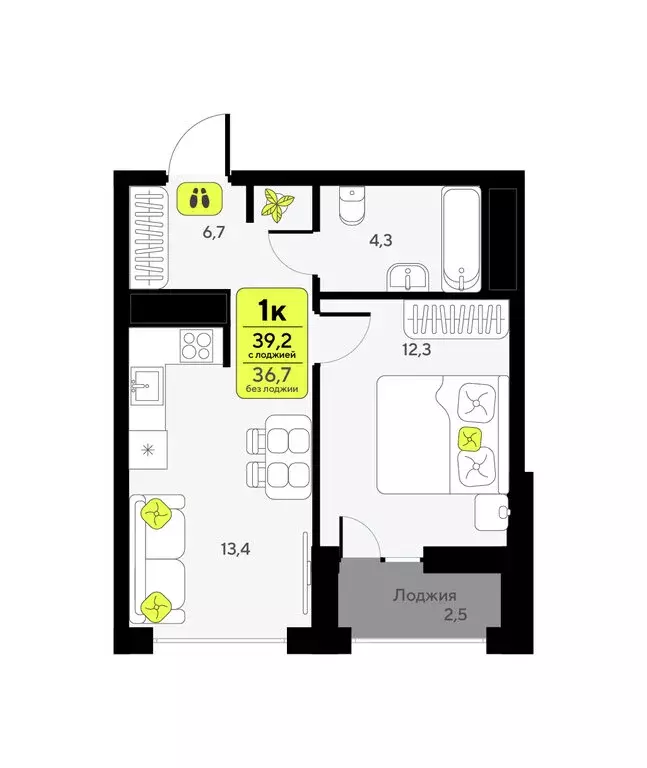 1-комнатная квартира: Тюмень, улица Андрея Приказнова, 1 (39.2 м) - Фото 1