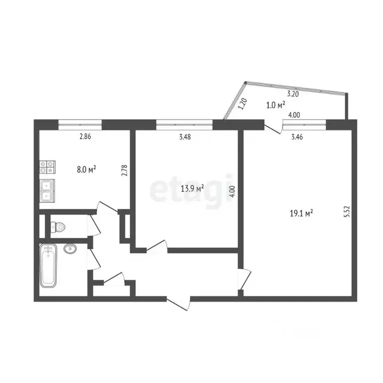 2-к кв. Омская область, Омск Заозерная ул., 32 (52.8 м) - Фото 1