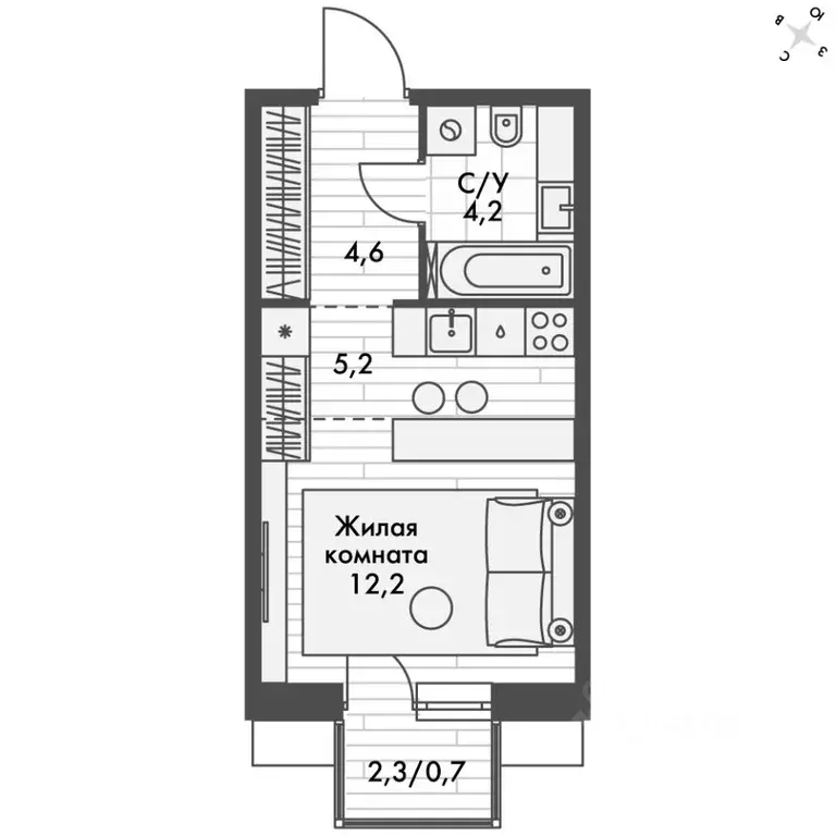 1-к кв. Приморский край, Владивосток Снеговая Падь мкр, ул. Адмирала ... - Фото 2