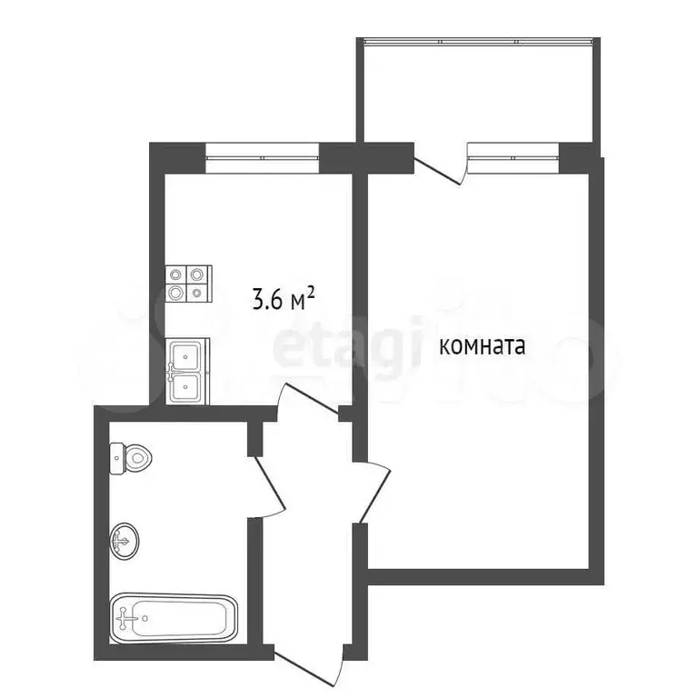 1-к. квартира, 22,3 м, 2/5 эт. - Фото 0