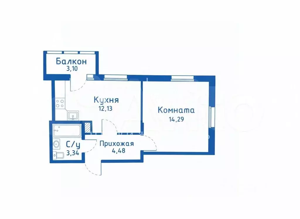 1-к кв. Санкт-Петербург ул. Седова, 93К5 (34.1 м) - Фото 2