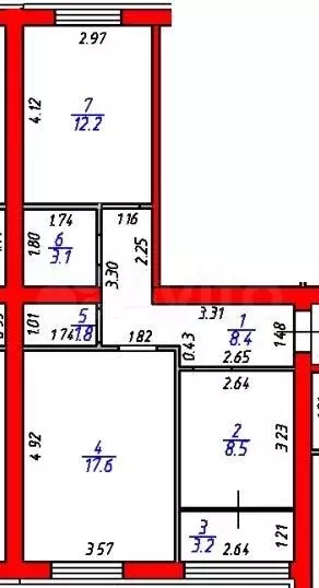 2-к. квартира, 54.8 м, 1/3 эт. - Фото 1