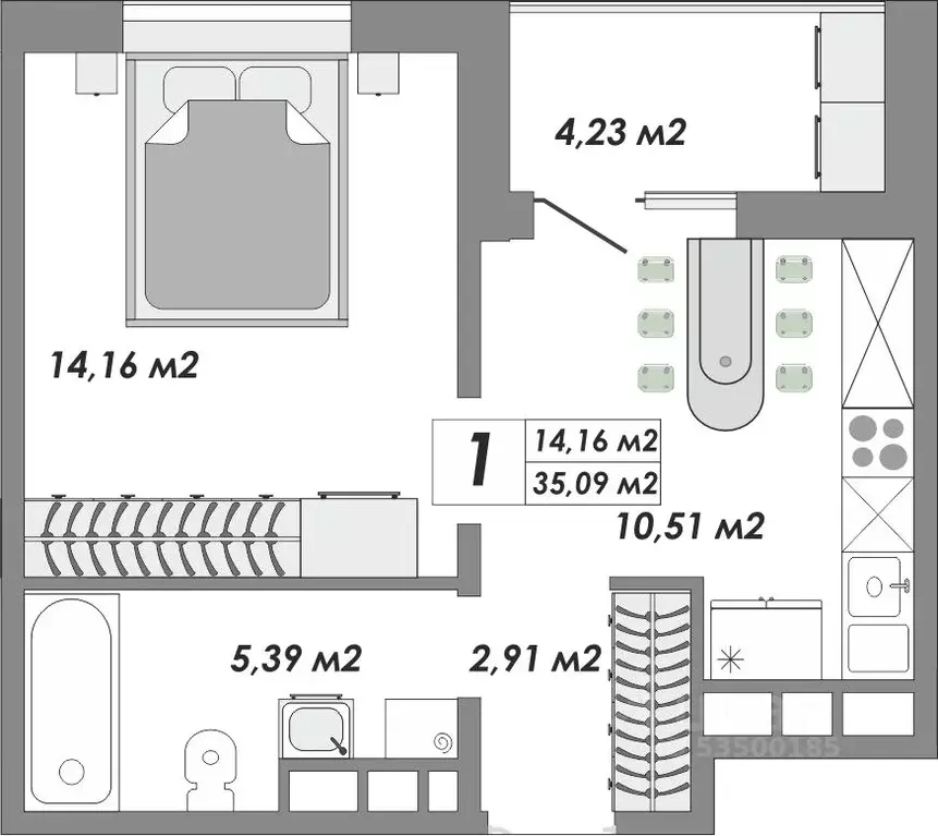 1-к кв. Оренбургская область, Оренбург Северо-Восточный жилрайон, 20А ... - Фото 1