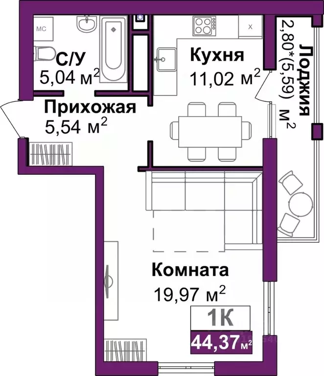 1-к кв. Крым, Симферополь Город Мира жилой комплекс (44.37 м) - Фото 1