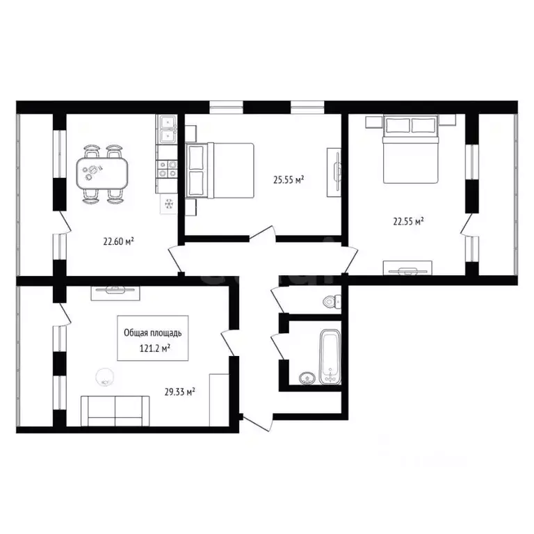 3-к кв. Новосибирская область, Искитим Комсомольская ул., 1А (121.2 м) - Фото 2
