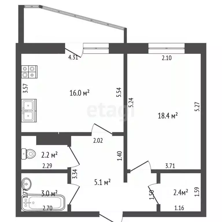 1-к кв. Чувашия, Чебоксары Ярмарочная ул., 19к4 (50.2 м) - Фото 1