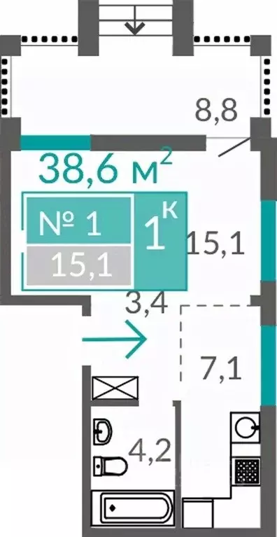 1-к кв. Крым, Евпатория ул. Симферопольская, 2Х (38.6 м) - Фото 0