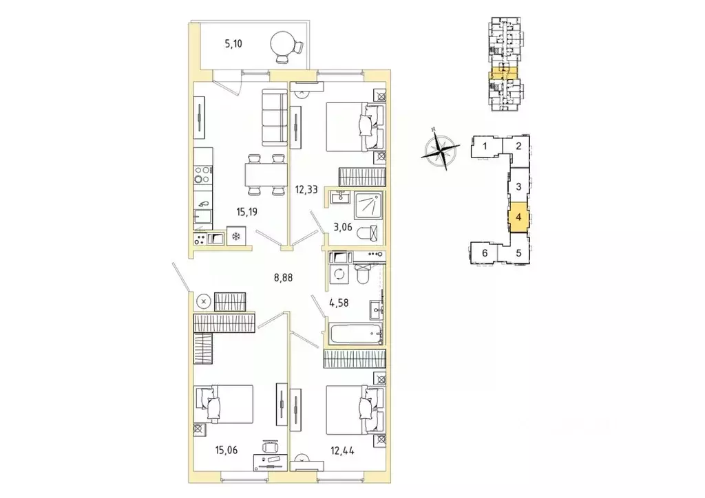 3-к кв. Ленинградская область, Гатчина Въезд мкр,  (74.09 м) - Фото 1
