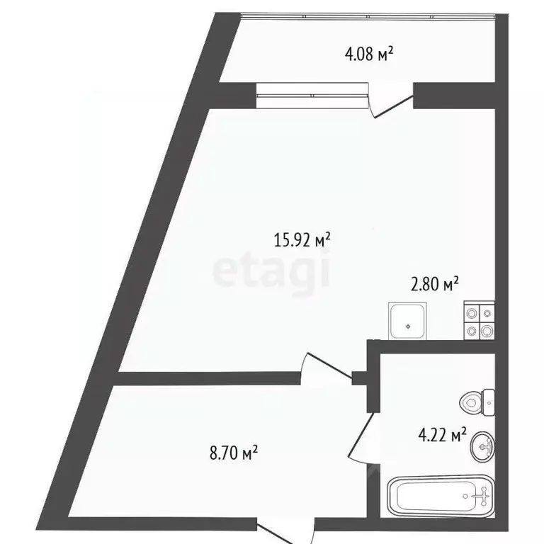 Студия Тюменская область, Тюмень ул. Новоселов, 113 (34.0 м) - Фото 2