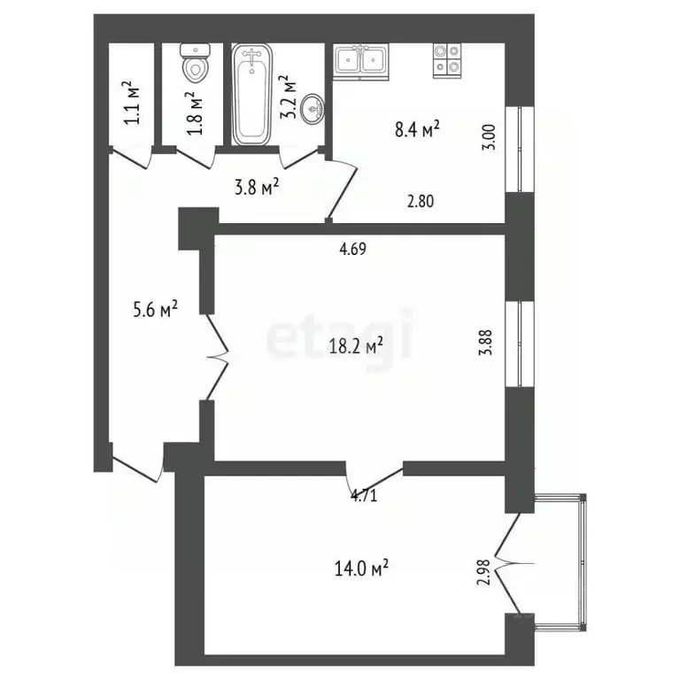 2-к кв. Псковская область, Псков ул. Яна Фабрициуса, 25 (56.1 м) - Фото 2