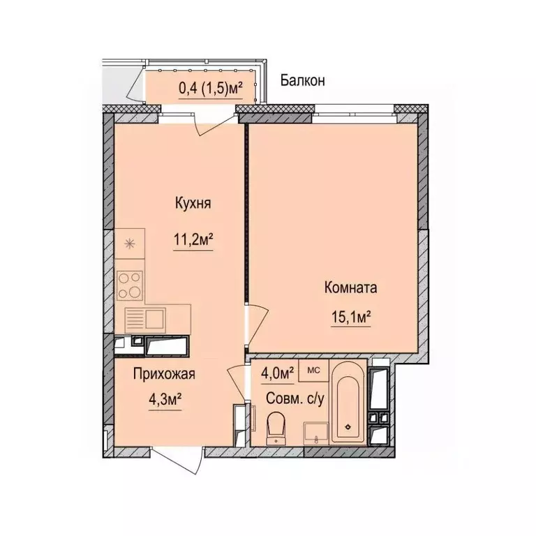 1-к кв. Удмуртия, Ижевск Союзная ул., 8Б (35.05 м) - Фото 1