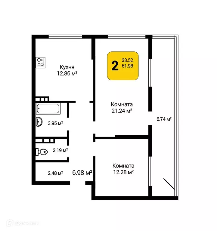 Продаётся 2-к квартира, 63.97 м - Фото 0