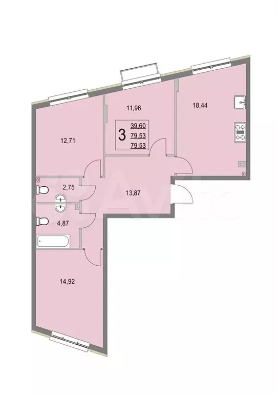 3-к. квартира, 79,5 м, 1/4 эт. - Фото 0