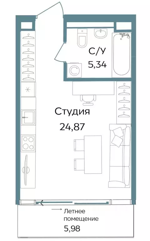 Студия Крым, Саки ул. Морская (36.19 м) - Фото 0