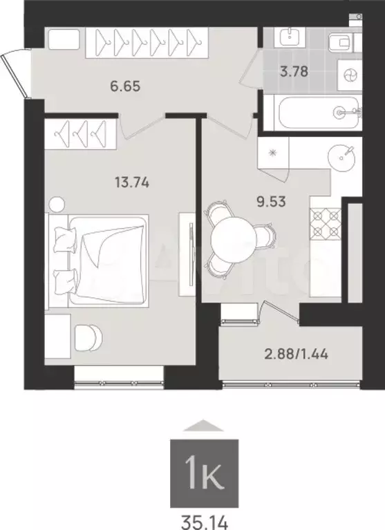 1-к. квартира, 35,1 м, 9/9 эт. - Фото 0