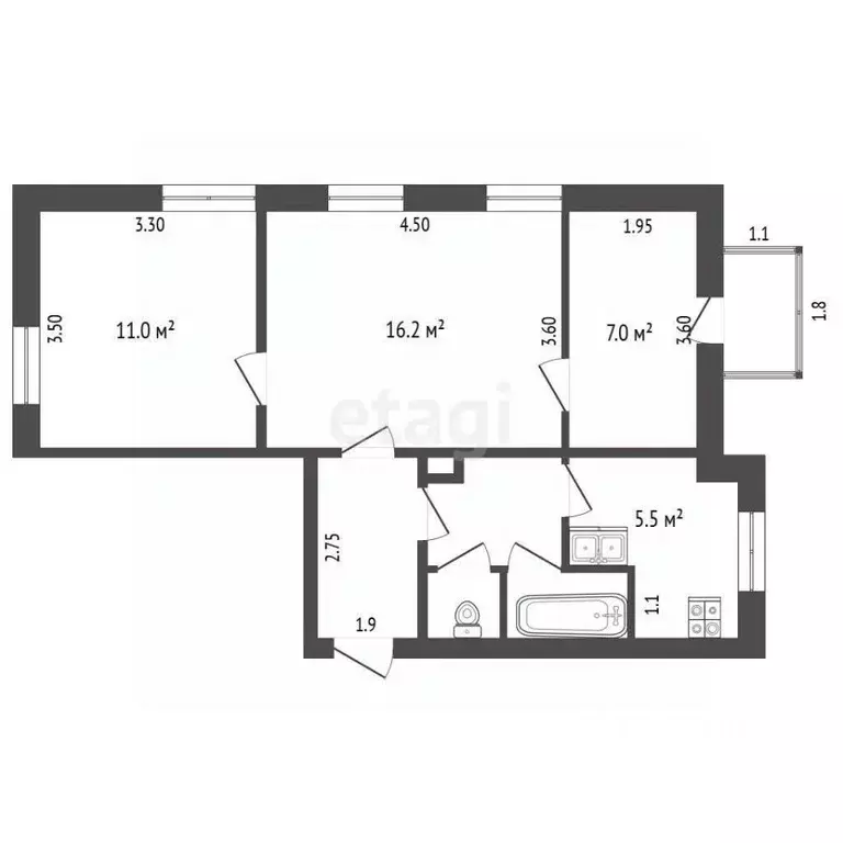 3-к кв. Ростовская область, Ростов-на-Дону Кировский просп., 49 (51.0 ... - Фото 2