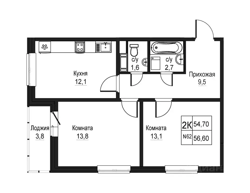 2-к кв. Нижегородская область, Нижний Новгород Торпедо жилой комплекс ... - Фото 1