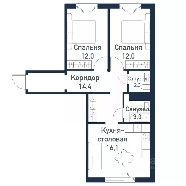 2-к кв. Челябинская область, Челябинский городской округ, пос. ... - Фото 1