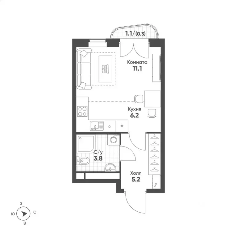 Студия Свердловская область, Екатеринбург Солнечный жилрайон,  (26.6 ... - Фото 1