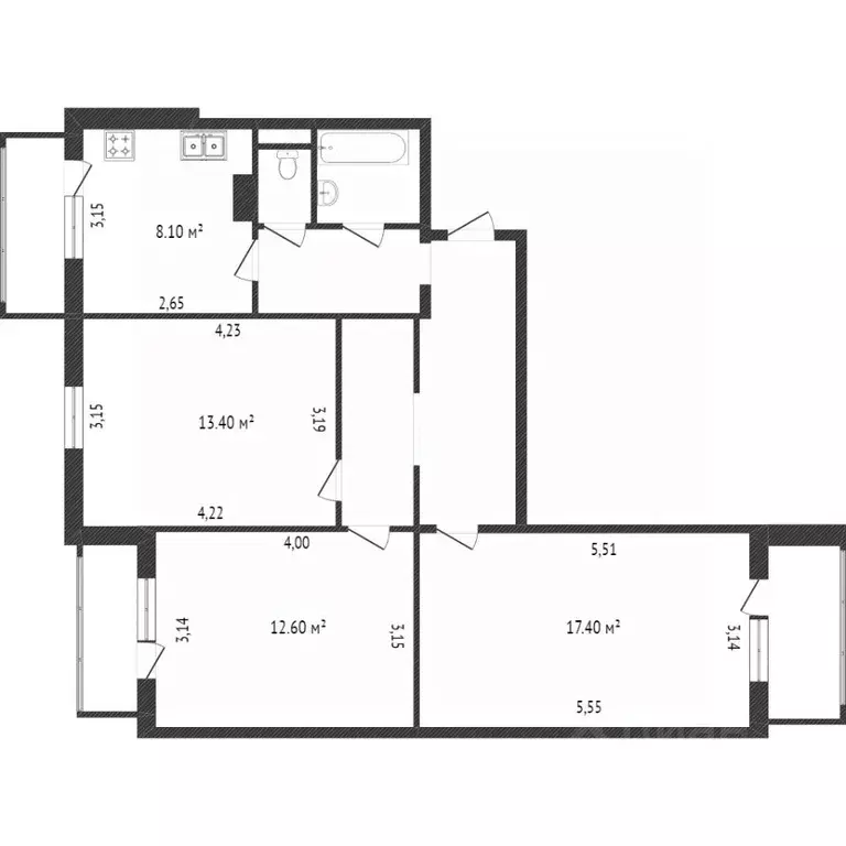 3-к кв. Белгородская область, Белгород ул. Горького, 54Б (114.0 м) - Фото 1