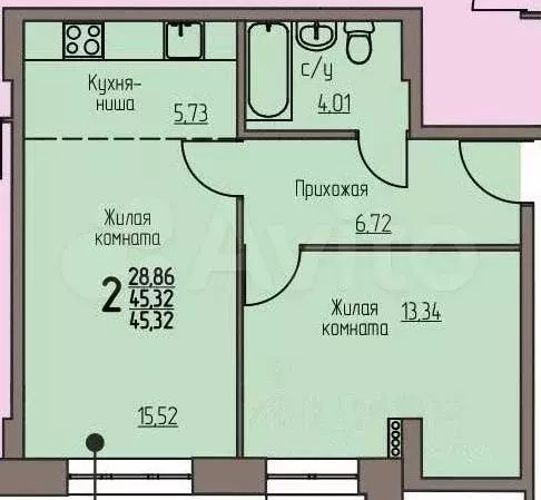 2-к. квартира, 45 м, 1/25 эт. - Фото 0