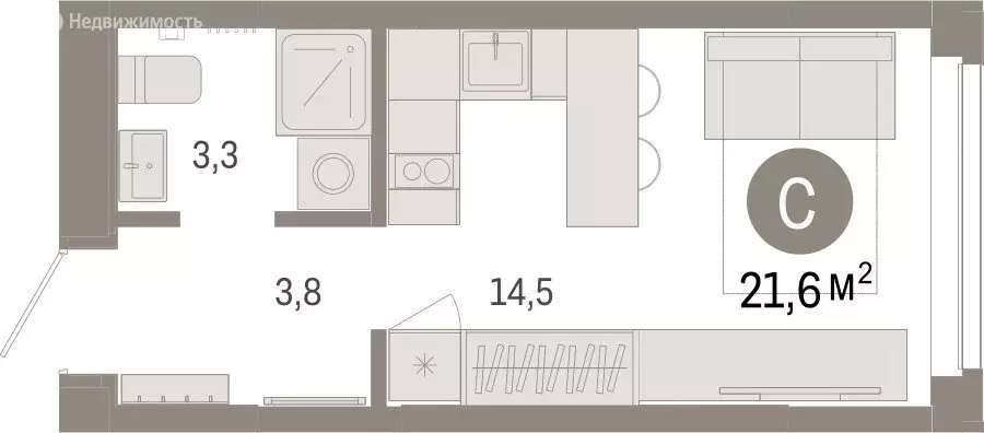 Квартира-студия: Тюмень, жилой комплекс Республики 205 (21.57 м) - Фото 1