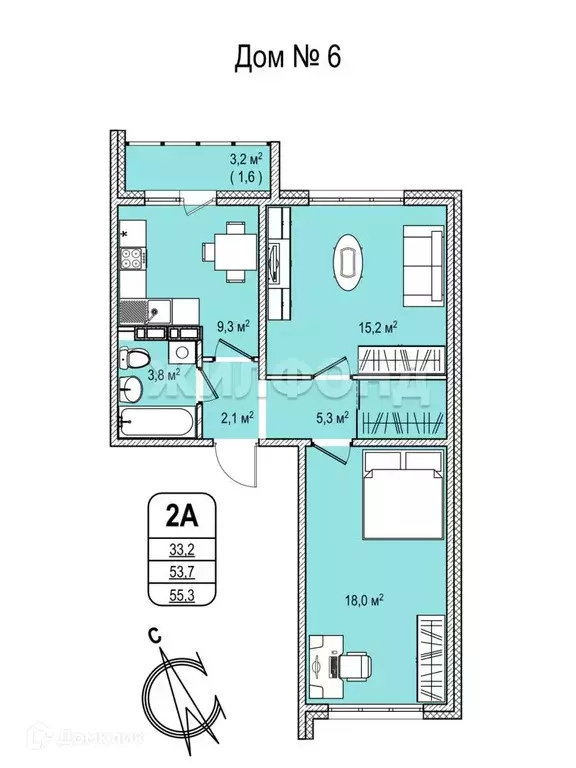 Продаётся 2-к квартира, 55.5 м - Фото 0