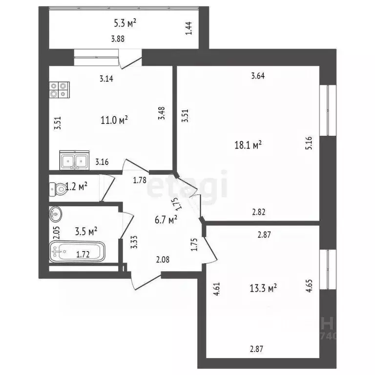 2-к кв. Орловская область, Орел ул. Латышских Стрелков, 52 (53.8 м) - Фото 1
