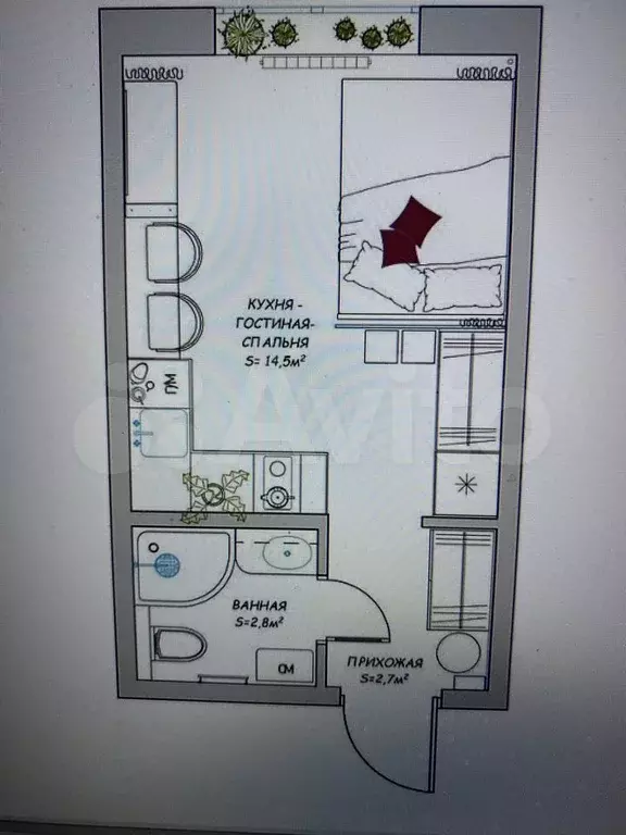 Квартира-студия, 24,5 м, 5/14 эт. - Фото 0