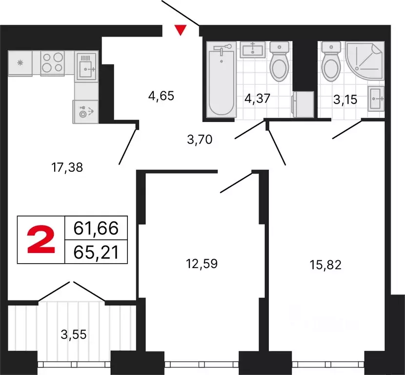 2-к кв. Свердловская область, Екатеринбург ул. Студенческая, 1Нк4 ... - Фото 1