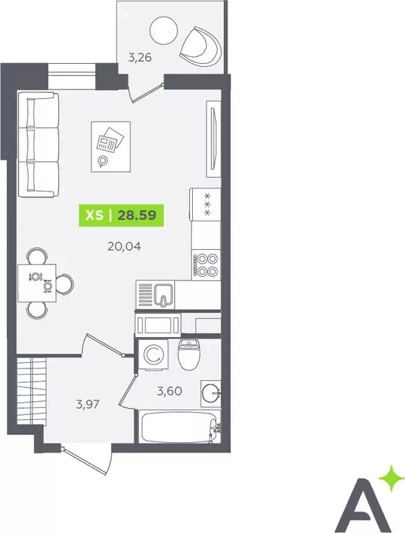 Квартира-студия: Кудрово, Солнечная улица, 10к1 (28.4 м) - Фото 1