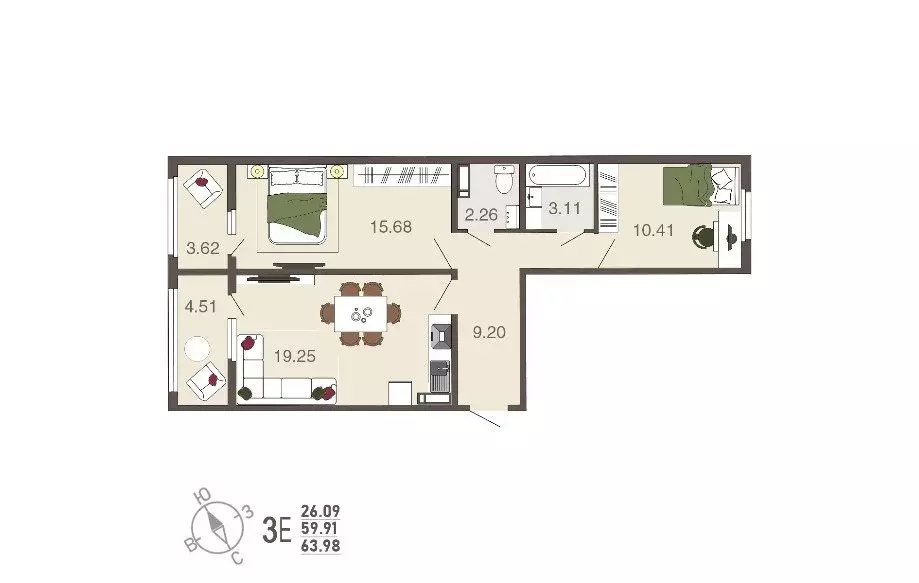 Продаётся 3-к квартира, 63.98 м - Фото 0