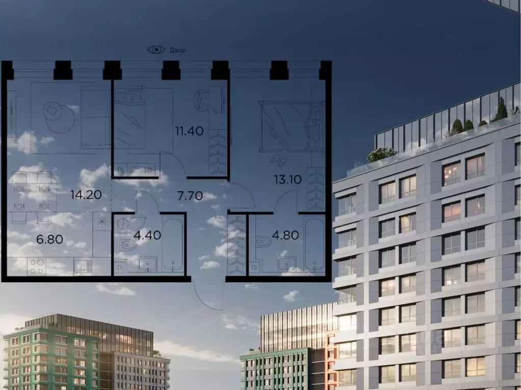 3-к кв. Москва ул. Адмирала Макарова, 2С12 (62.4 м) - Фото 0