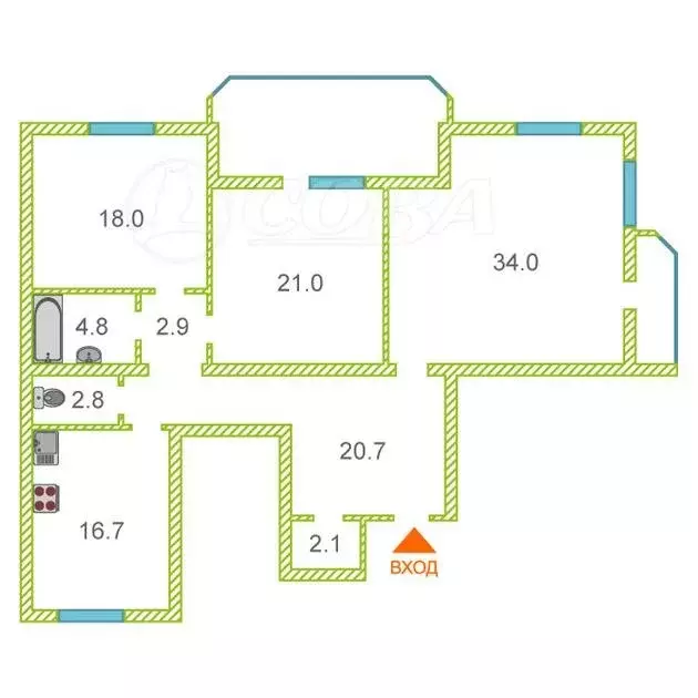 3-комнатная квартира: Тюмень, улица Мельникайте, 125к1 (131.2 м) - Фото 2