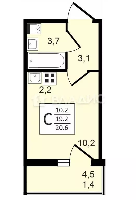 Квартира-студия: Воронеж, проспект Труда, 93к4 (20.6 м) - Фото 1