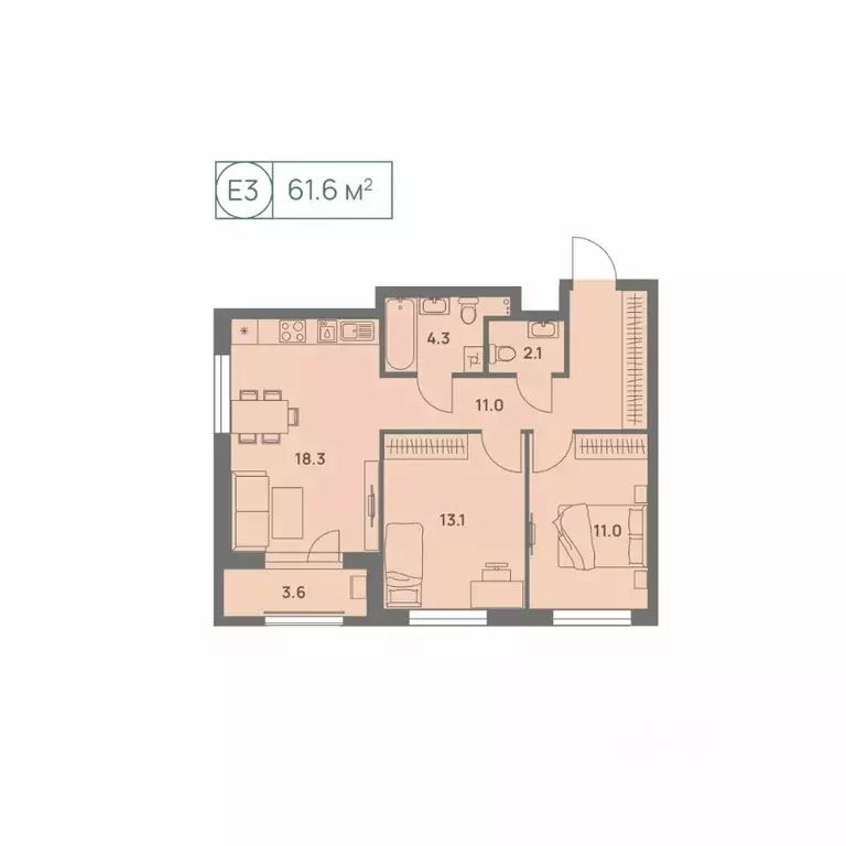 3-к кв. Пермский край, Пермь Трамвайная ул., 27 (61.6 м) - Фото 1