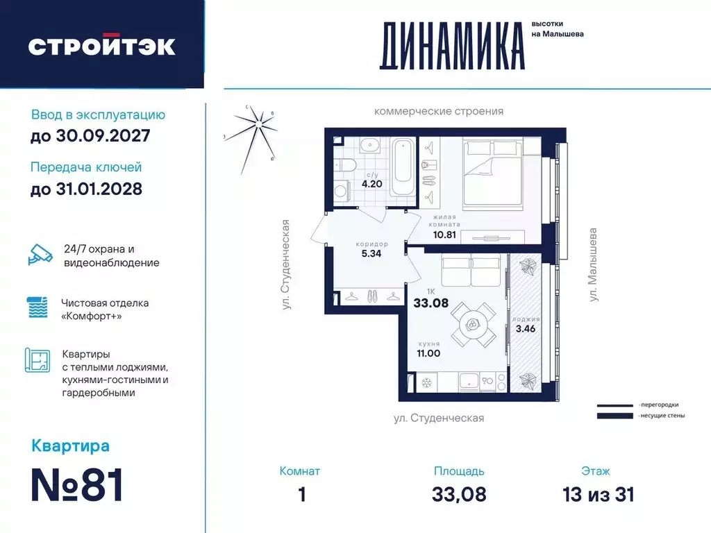 1-к кв. Свердловская область, Екатеринбург ул. Малышева, 145/4 (33.08 ... - Фото 1