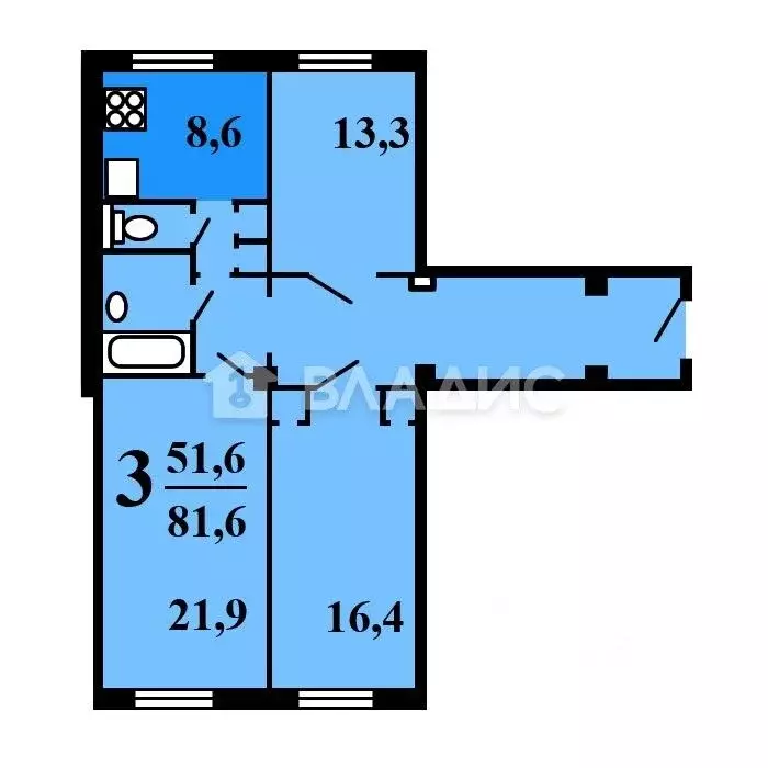 3-к кв. Москва Бойцовая ул., 18К4 (81.6 м) - Фото 1