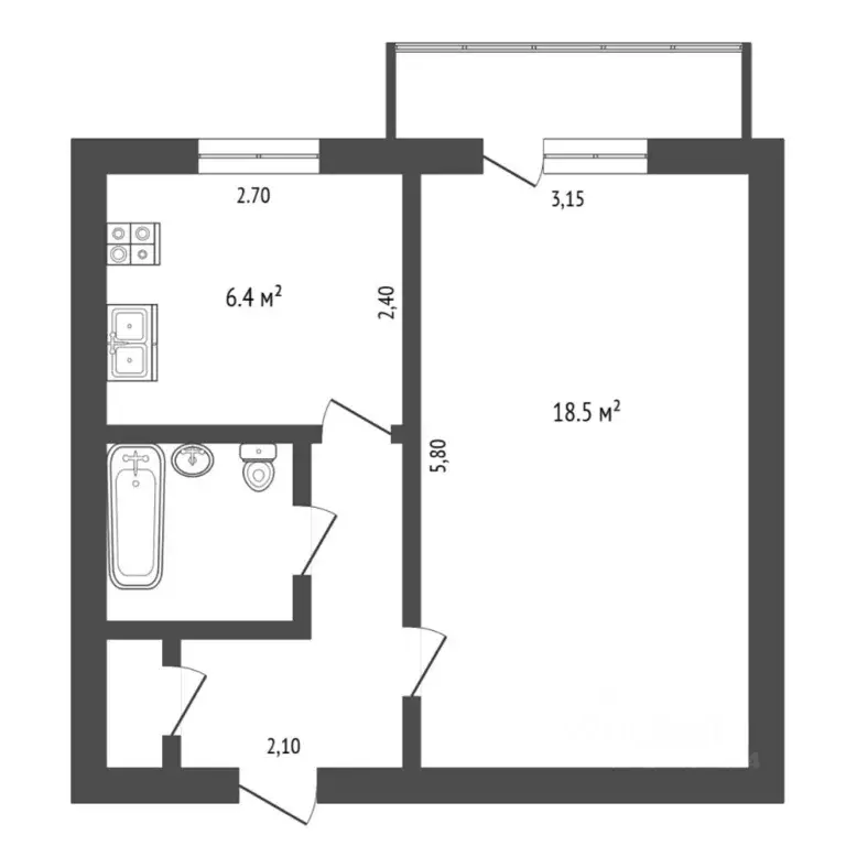 1-к кв. Тюменская область, Тюмень Транспортная ул., 106 (33.7 м) - Фото 1