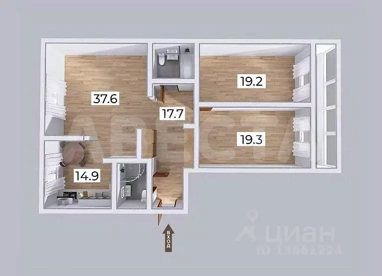 3-к кв. Омская область, Омск ул. Масленникова, 72 (117.8 м) - Фото 2