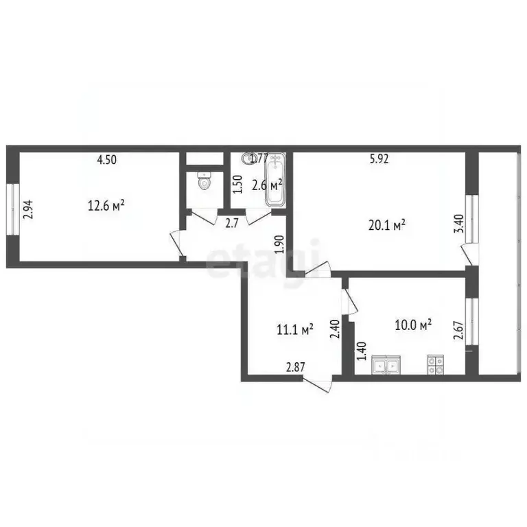 2-к кв. Кемеровская область, Кемерово ул. Дружбы, 17 (59.1 м) - Фото 1