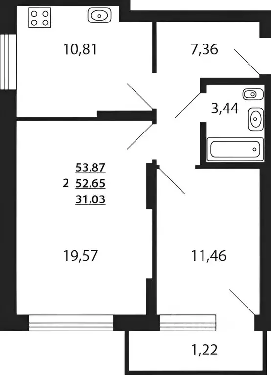 2-к кв. Татарстан, Казань ул. Рауиса Гареева, 109 (54.0 м) - Фото 1