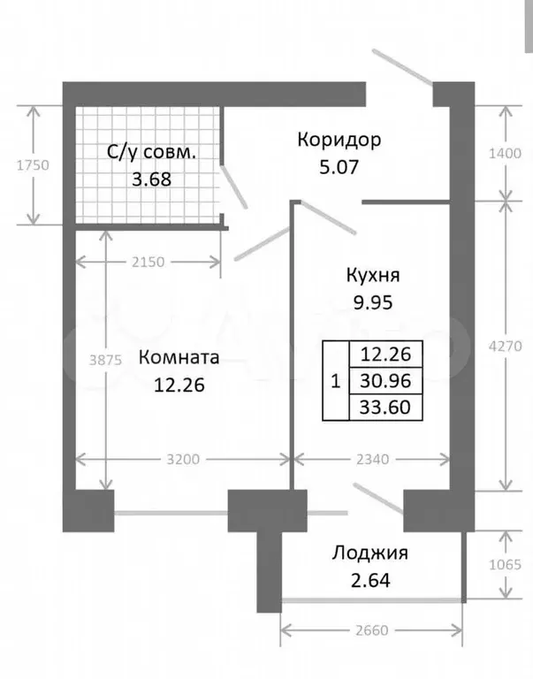 1-к. квартира, 33,6 м, 3/5 эт. - Фото 0