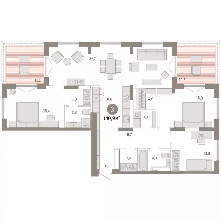 3-комнатная квартира: Тюмень, микрорайон ДОК, ЖК Октябрьский на Туре ... - Фото 2