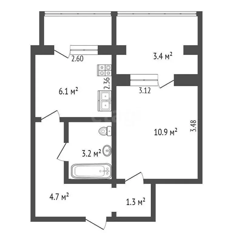 1-комнатная квартира: Севастополь, улица Генерала Жидилова, 42 (29.5 ... - Фото 1