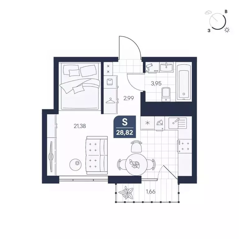 Студия Новгородская область, Великий Новгород Медь кв-л,  (28.82 м) - Фото 1