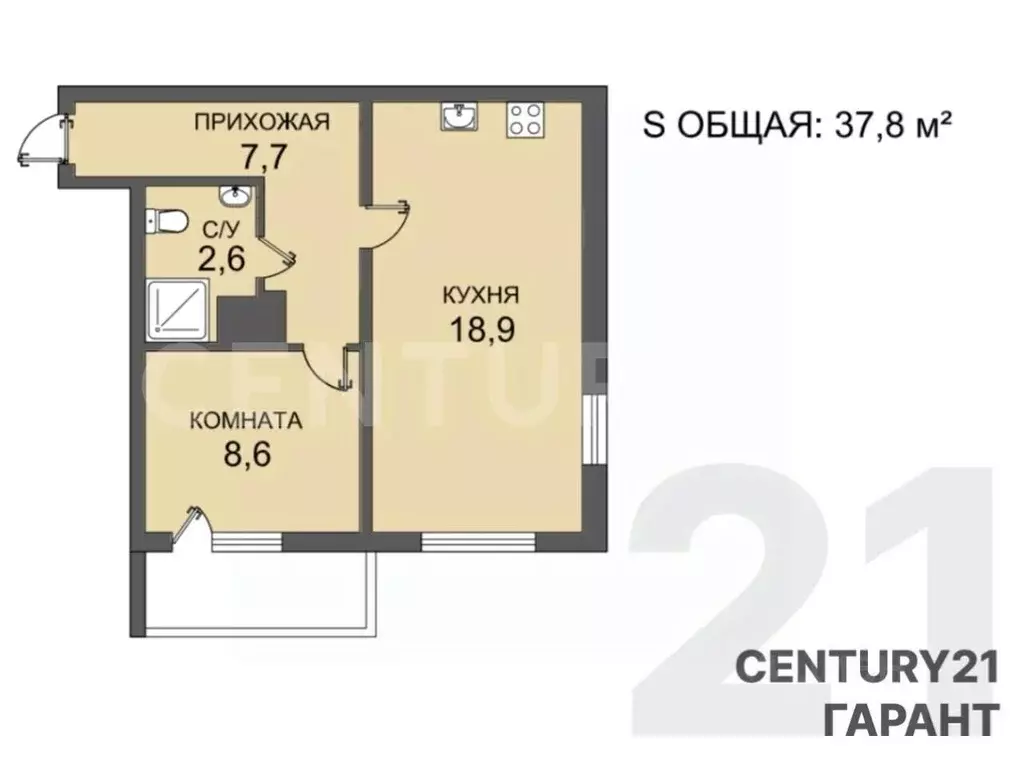 1-к кв. Санкт-Петербург наб. Реки Каменки, 19к4 (41.7 м) - Фото 2