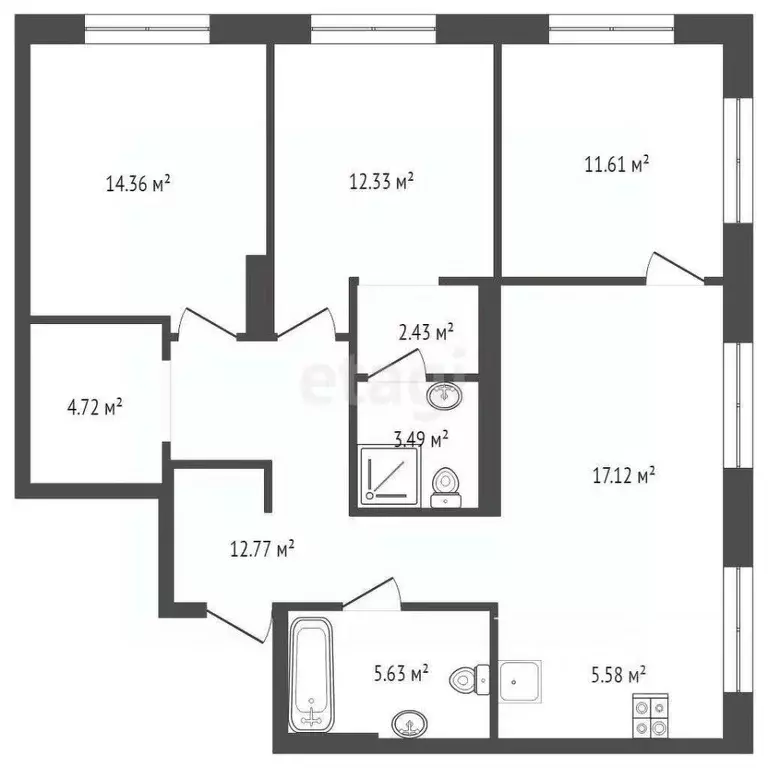 4-к кв. Тюменская область, Тюмень ул. Тимофея Чаркова, 93 (90.04 м) - Фото 2